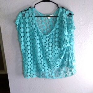 Light Blue Floral Crochet Lauren Conrad Top L
